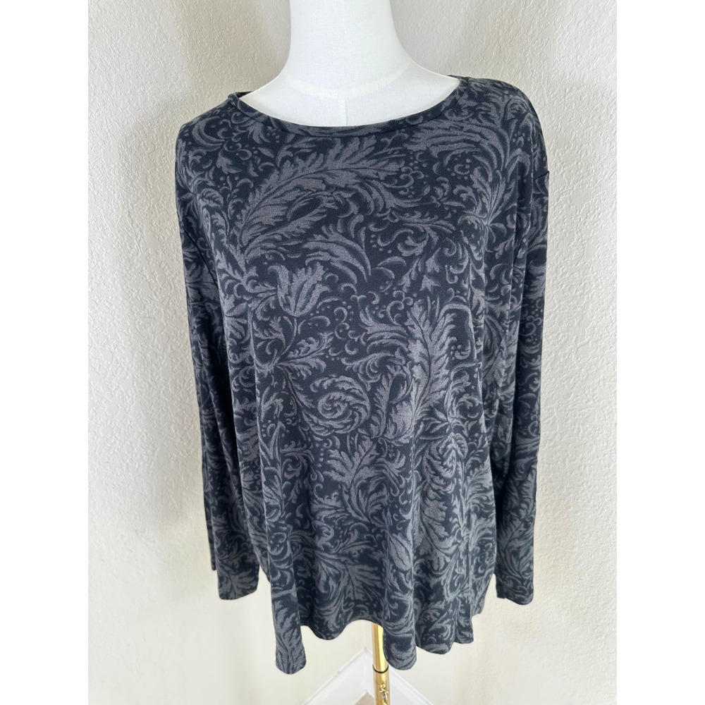 Lauren Ralph Lauren Top Women 3X Black Grey Scroll Damask Dark Academia Shirt